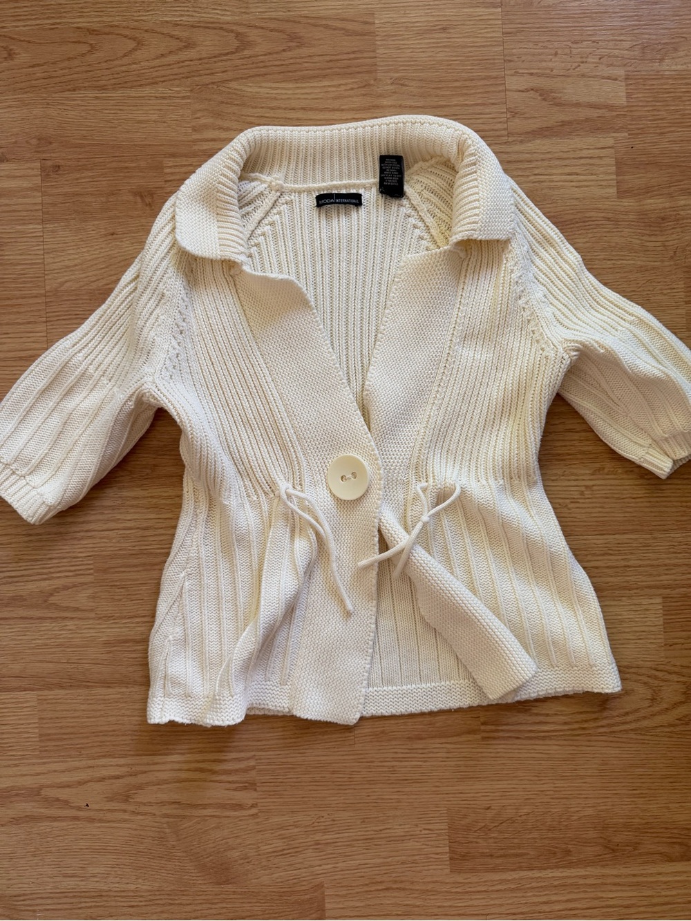Vintage Moda International Ribbed Knit Fixed Cinch Waist Cardigan Sweater - S